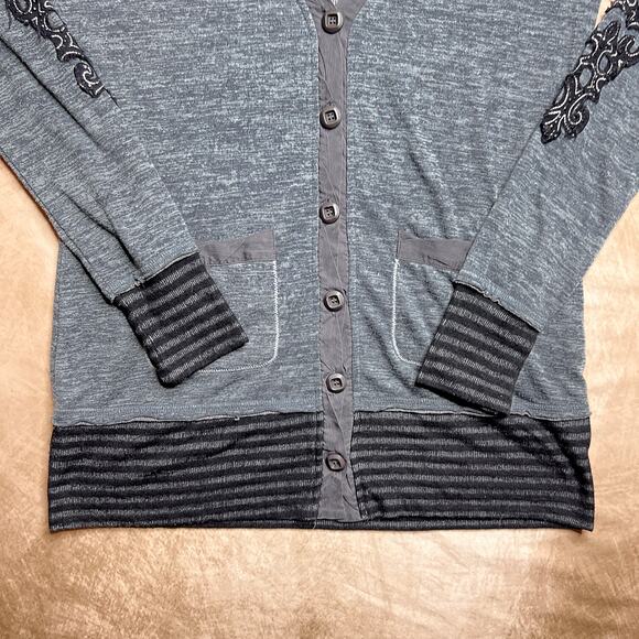 Miss Me Patchwork Rocaille Cardigan Sweater Deep V Button Up Indie Sleaze Goth - Picture 6 of 8